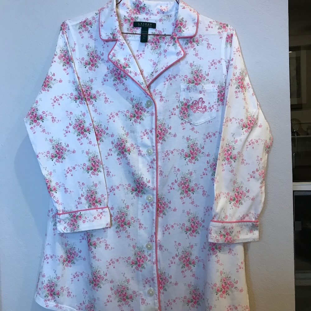 Ralph Lauren Pink soft floral cotton pajama gown/ nightshirt